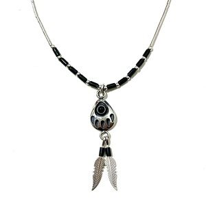 Sterling Silver 925 Onyx Bear Paw Necklace 16”
